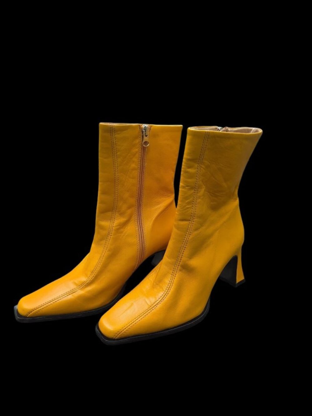 L’Intervalle Mairie Mustard Yellow Leather Ankle Boots Square Toe Heel EU37 US7